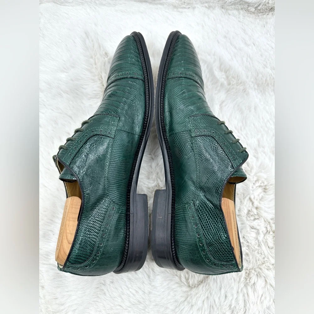 Vintage Exotic Green Teju Lizard David Eden Mens 10 Emerald‎ Dress Shoes Oxfords